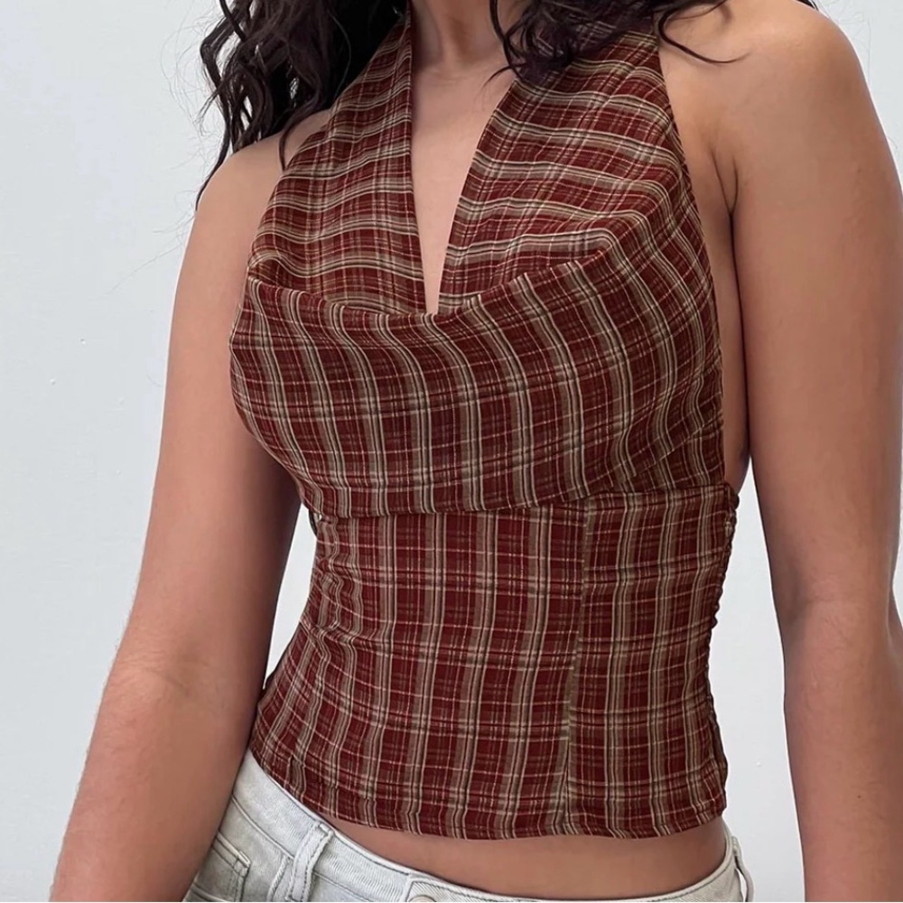 Princess Polly Red Plaid Crop Top